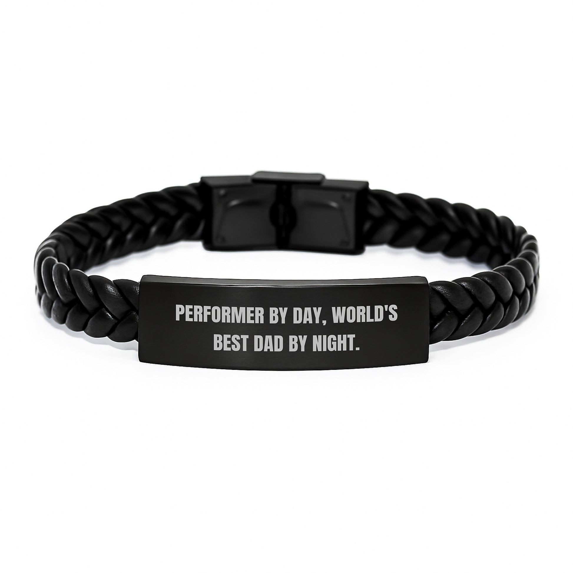 Performer Gifts, World's Best Dad Interlaced Leather Bracelet, Funny Graduation Unique Gifts from Dad to Men, Funny Inspirational Quote, 7.87 inches - Image 1