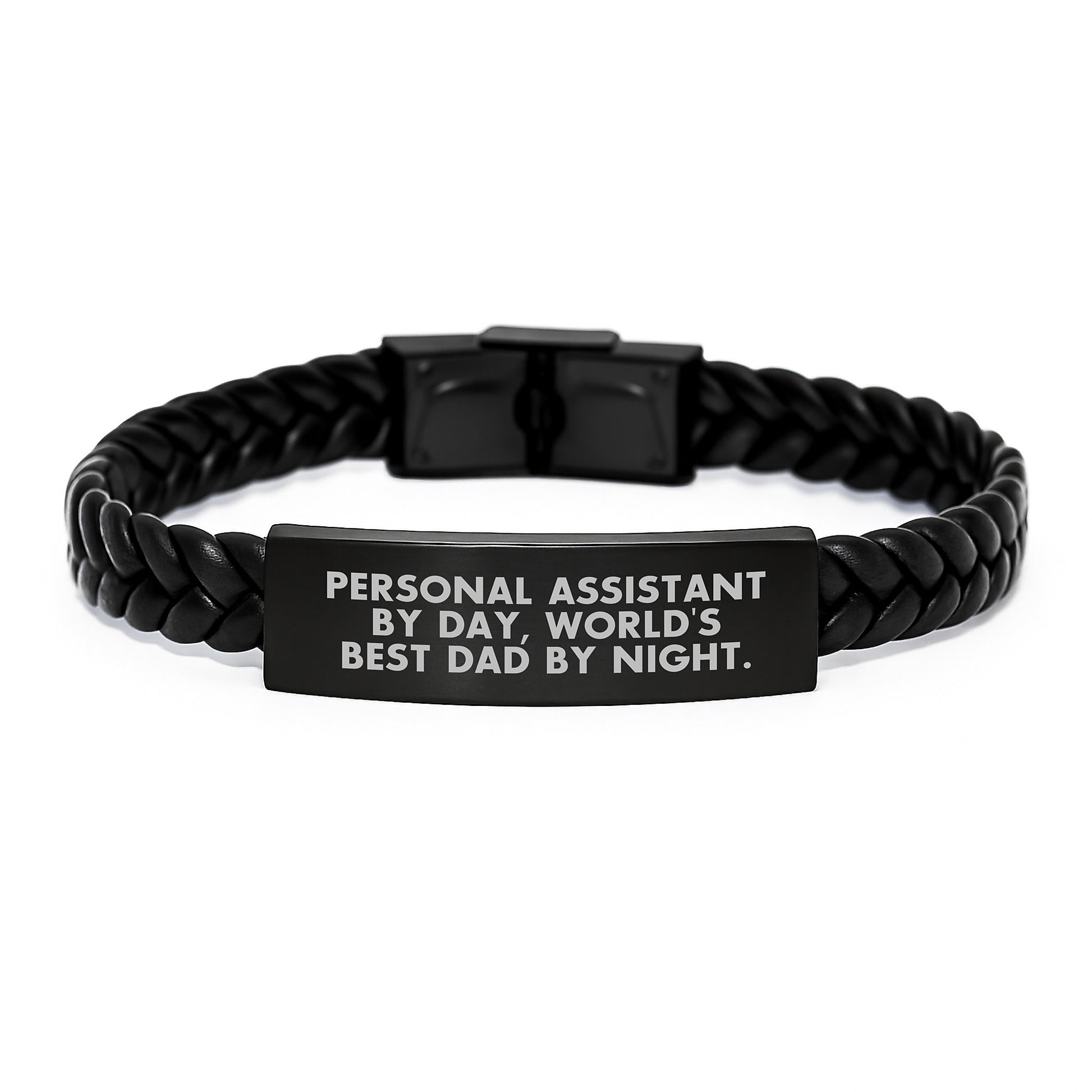 Personal Assistant Gifts, Funny Quote Gifts from Dad to Men, Interlaced Leather Wristband for Graduation - Image 1