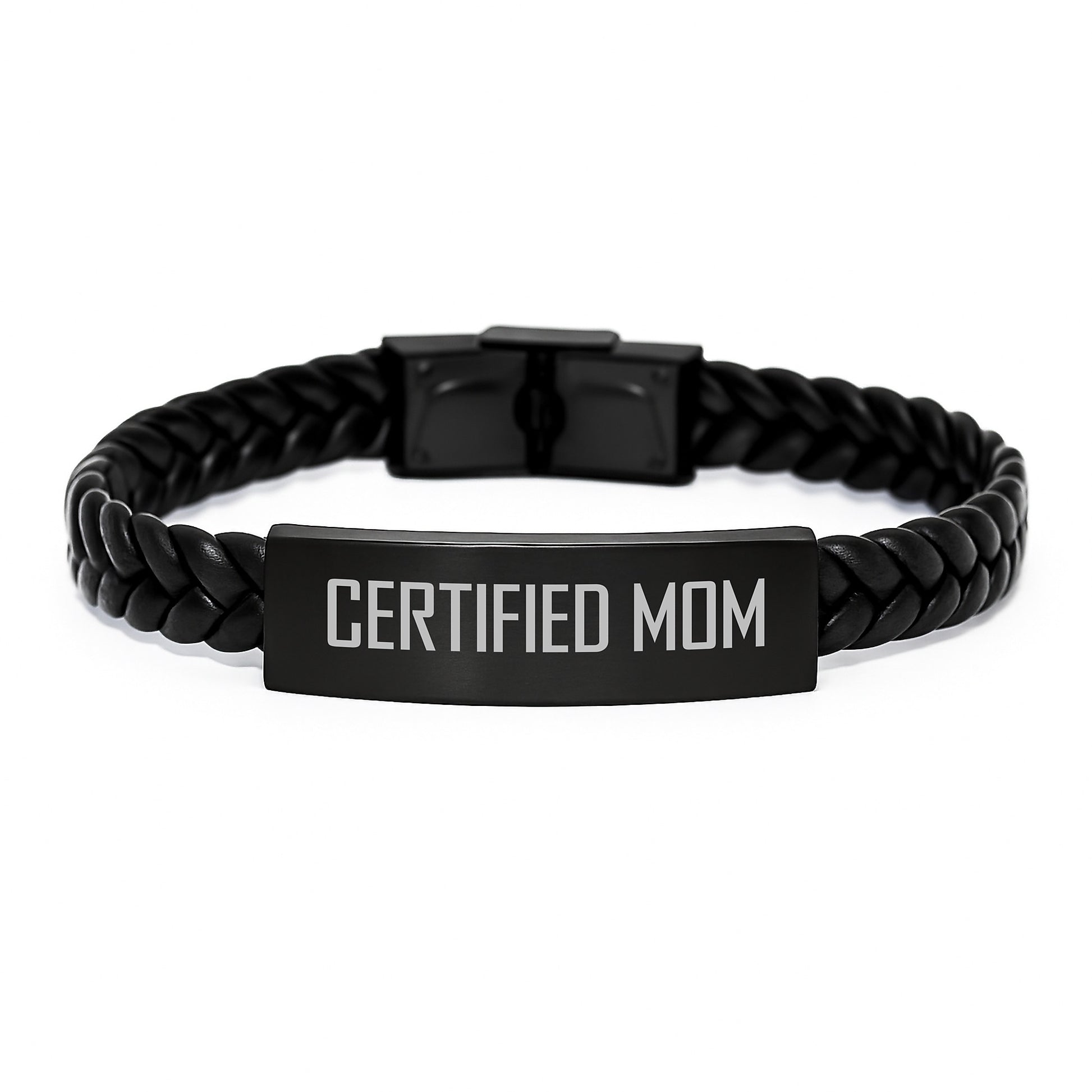 Funny Mom Gifts from Men - 'Certified Mom' Interlaced Leather Bracelet for Birthday, Unique Women's Jewelry with Stainless Steel and PU Leather, 7.87 inches, Durable and Stylish - Image 1