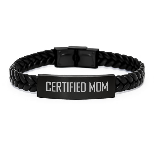 Funny Mom Gifts from Men - 'Certified Mom' Interlaced Leather Bracelet for Birthday, Unique Women's Jewelry with Stainless Steel and PU Leather, 7.87 inches, Durable and Stylish - Image 1