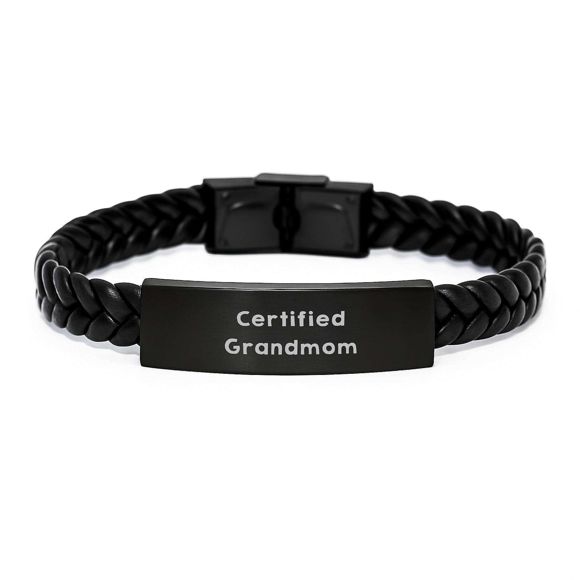 Funny Grandmom Gifts from Family - Interlaced Leather Bracelet for Her Birthday - 'Certified Grandmom' Quote - Image 1