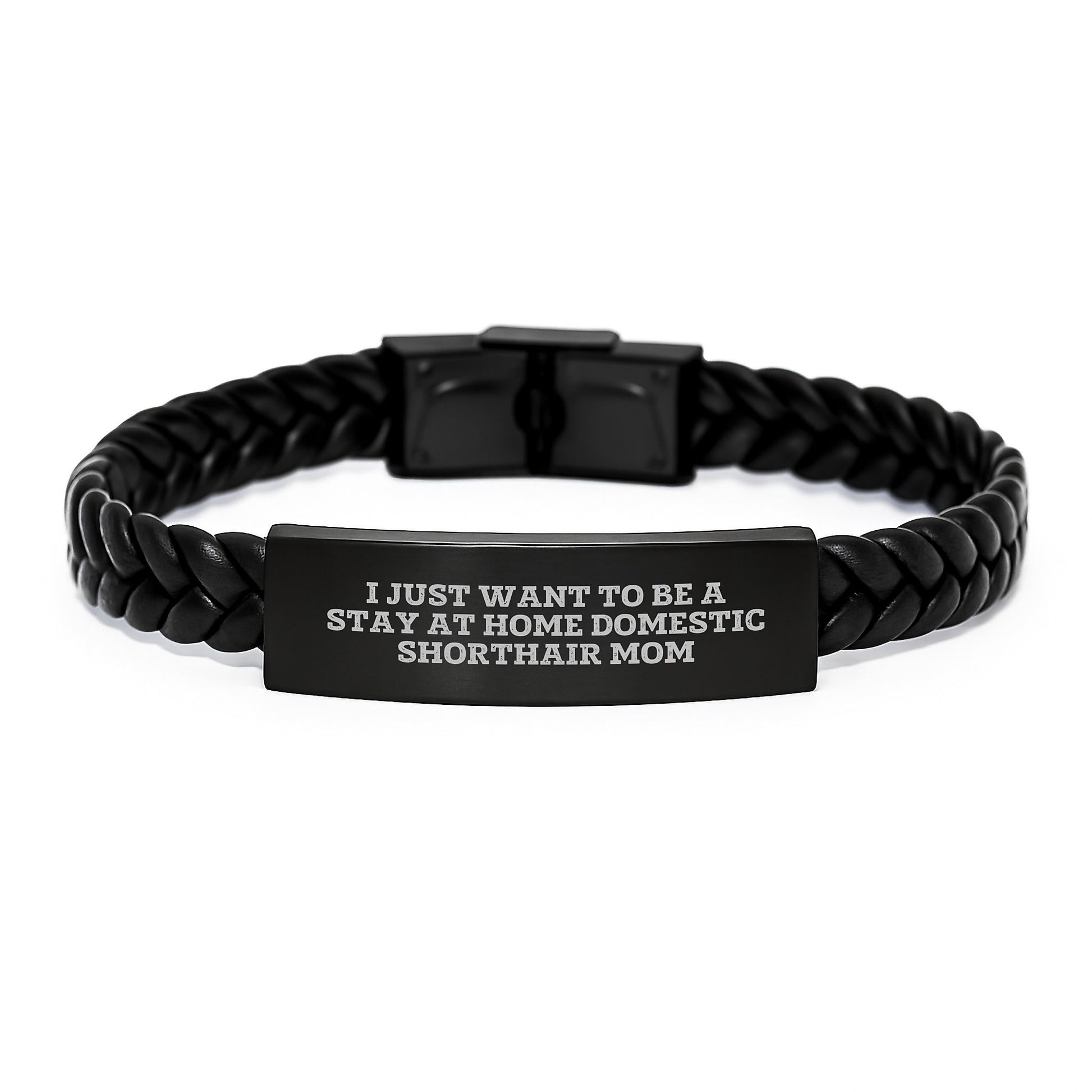 Funny Domestic Shorthair Cat Mom Gifts from Family - Interlaced Leather Bracelet for Graduation - Image 1