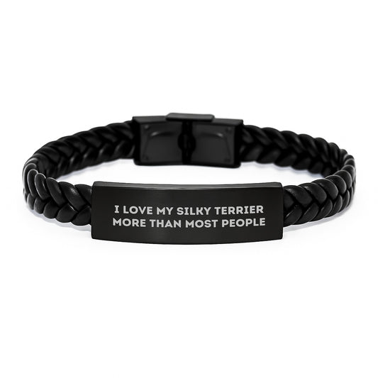 Funny Silky Terrier Dog Gifts, Engraved Interlaced Leather Bracelet for Women, Gifts from Friends, Gifts for Silky Terrier Dog Lovers on Birthday - Image 1