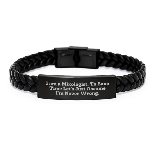 Mixologist Gifts from Friends for Men - Funny Quote Interlaced Leather Bracelet, Christmas Unique Gifts for Him, Stainless Steel and PU Leather, 7.87 inches - Image 1