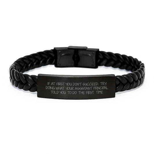 Funny Assistant Principal Gifts for Men, Interlaced Leather Bracelet, Christmas Unique Presents from Friends to Assistant Principals - Image 1