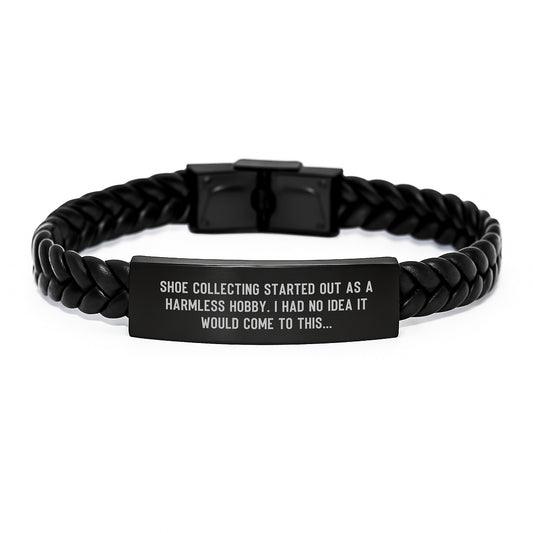 Shoe Collecting Gifts for Men Friends from Shoe Enthusiasts, Interlaced Leather Bracelet with Funny Quote, Christmas Unique Presents - Image 1