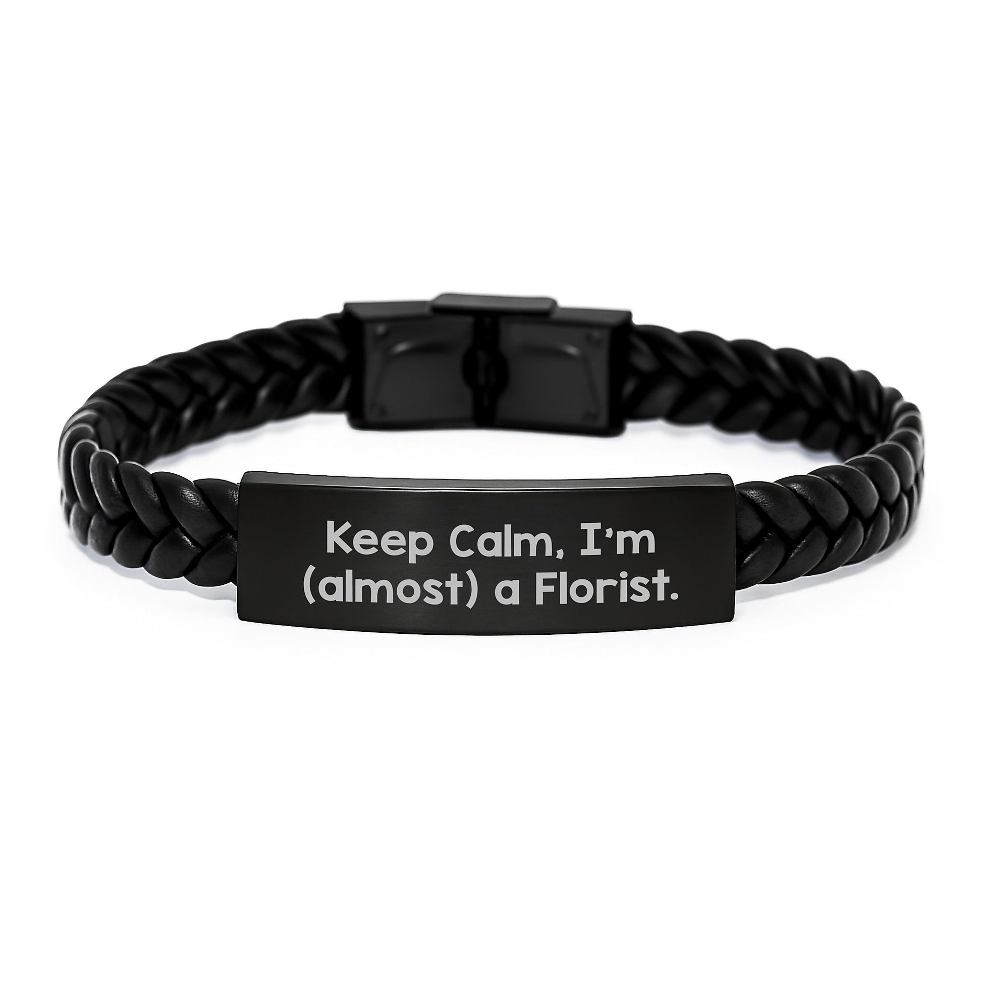 Funny Florist Gifts Leather Interlaced Bracelets for Men Women from Family Friends Coworkers - Keep Calm I'm (almost) A Florist. - Image 1