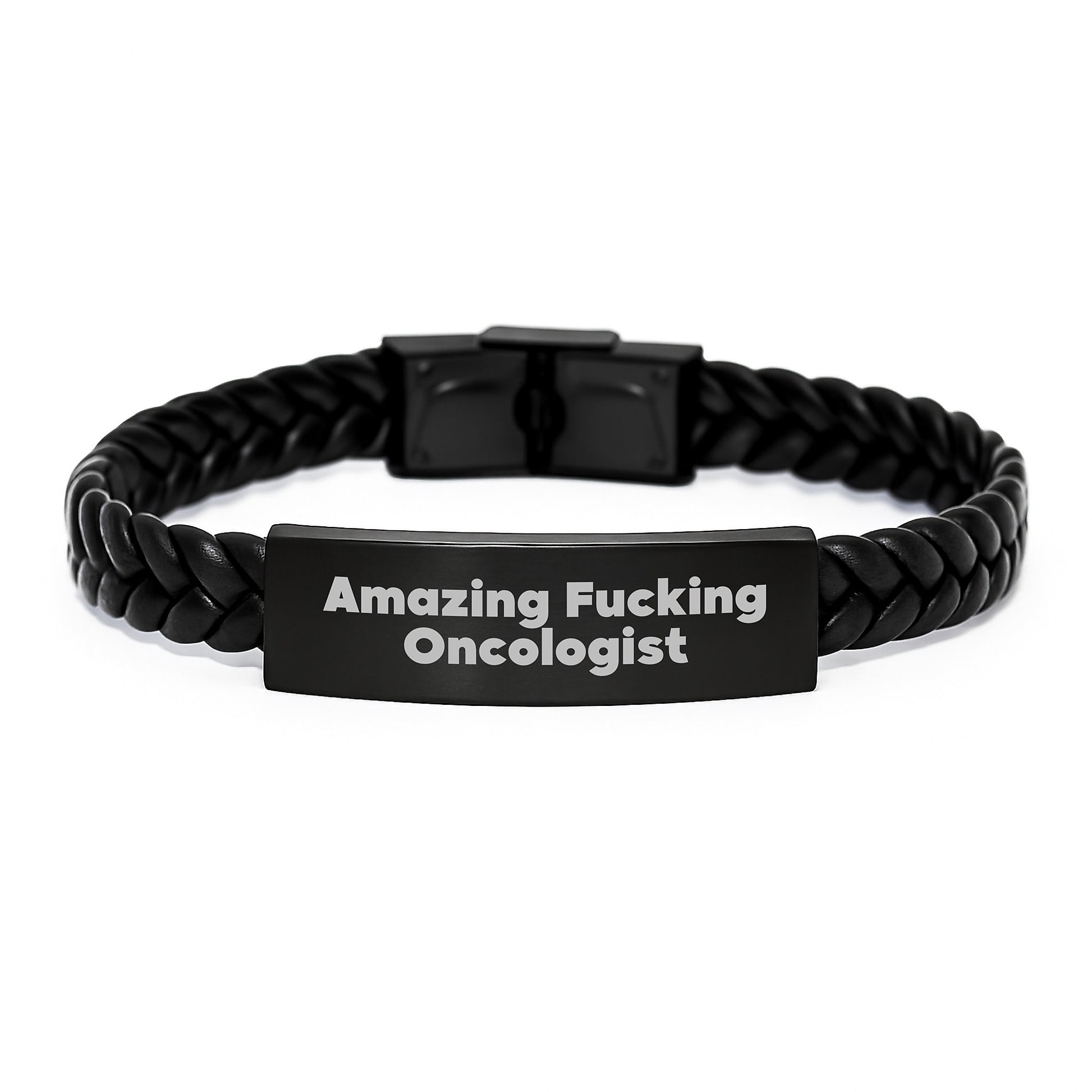 Gifts from Amazing Friends for Oncologist Interlaced Leather Bracelet with Funny Quote - Unique Christmas Memorable Presents for Oncologist Men - Image 1