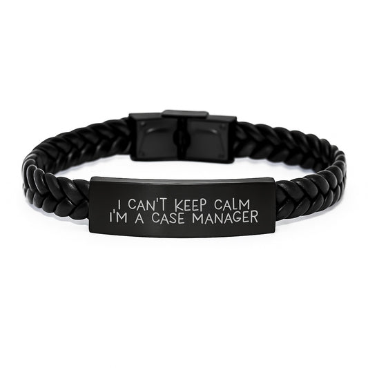 Funny Case Manager Gifts for Men - I Can't Keep Calm I'm A Case Manager Interlaced Leather Bracelet, Christmas Unique Gifts from Friends, Coworkers, Family - Image 1