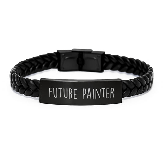 Funny Inspirational Gifts for Future Painter Men - Interlaced Leather Bracelet with 'Future Painter' Quote, Gifts from Friends to Family - Image 1