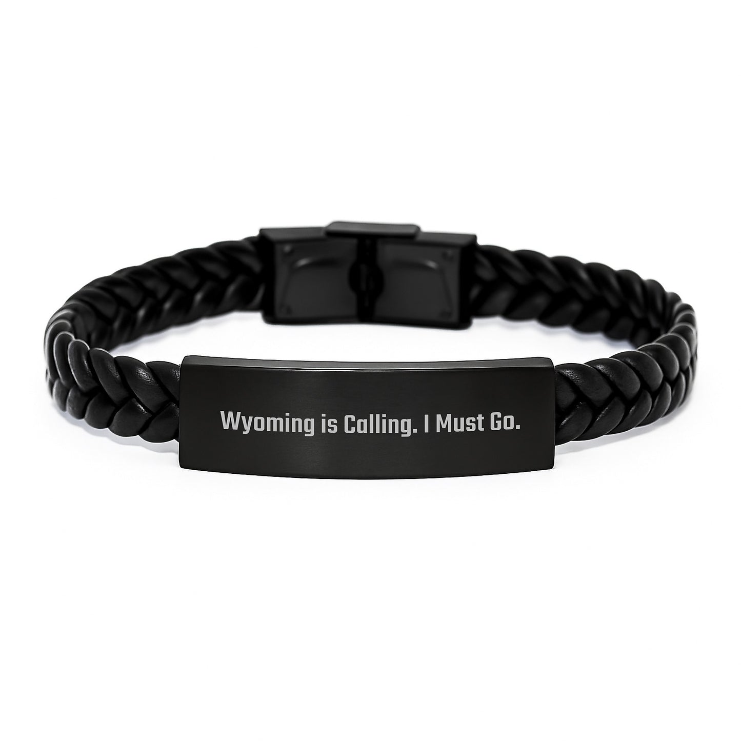 Wyoming Calling Interlaced Leather Bracelte for Men or Women, Funny Quote Gifts from Friends to Family, 7.87 Inches Long, Stainless Steel and PU Leather, Graduation Unique Gifts - Image 1