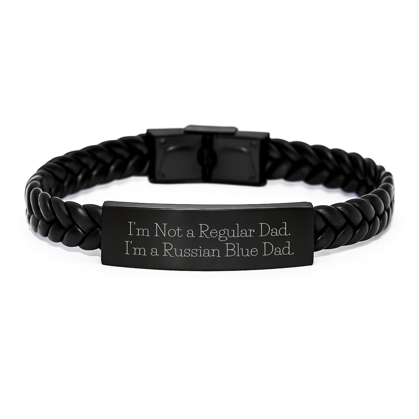 Russian Blue Cat Dad Gifts, Interlaced Leather Bracelet for Men, Funny Quote 'I'm Not A Regular Dad. I'm A Russian Blue Dad.' for Graduation, Gifts from Men to Russian Blue Cat Lovers - Image 1