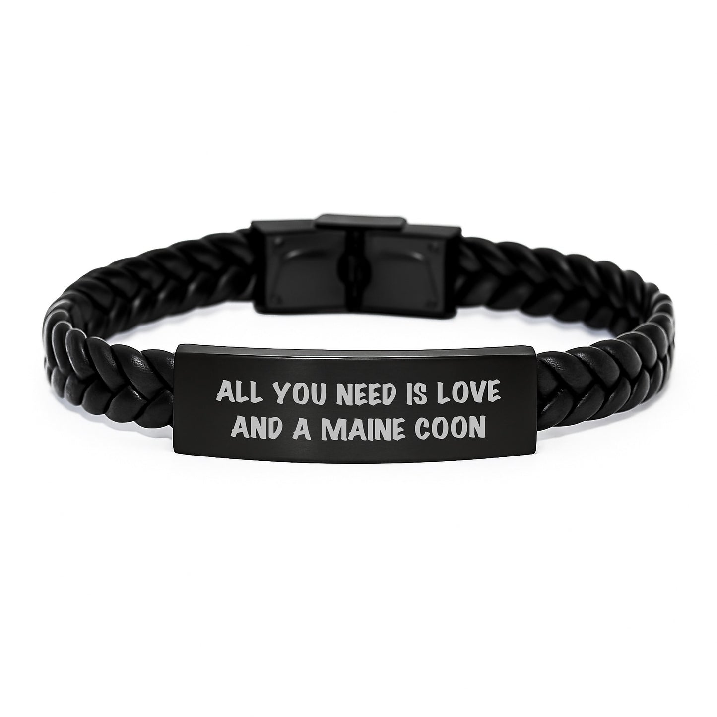 Maine Coon Cat Gifts for Her, Inspirational Interlaced Leather Bracelet, 'All You Need Is Love And A Maine Coon', Graduation Unique Gifts from Friends, Family, Coworkers - Image 1
