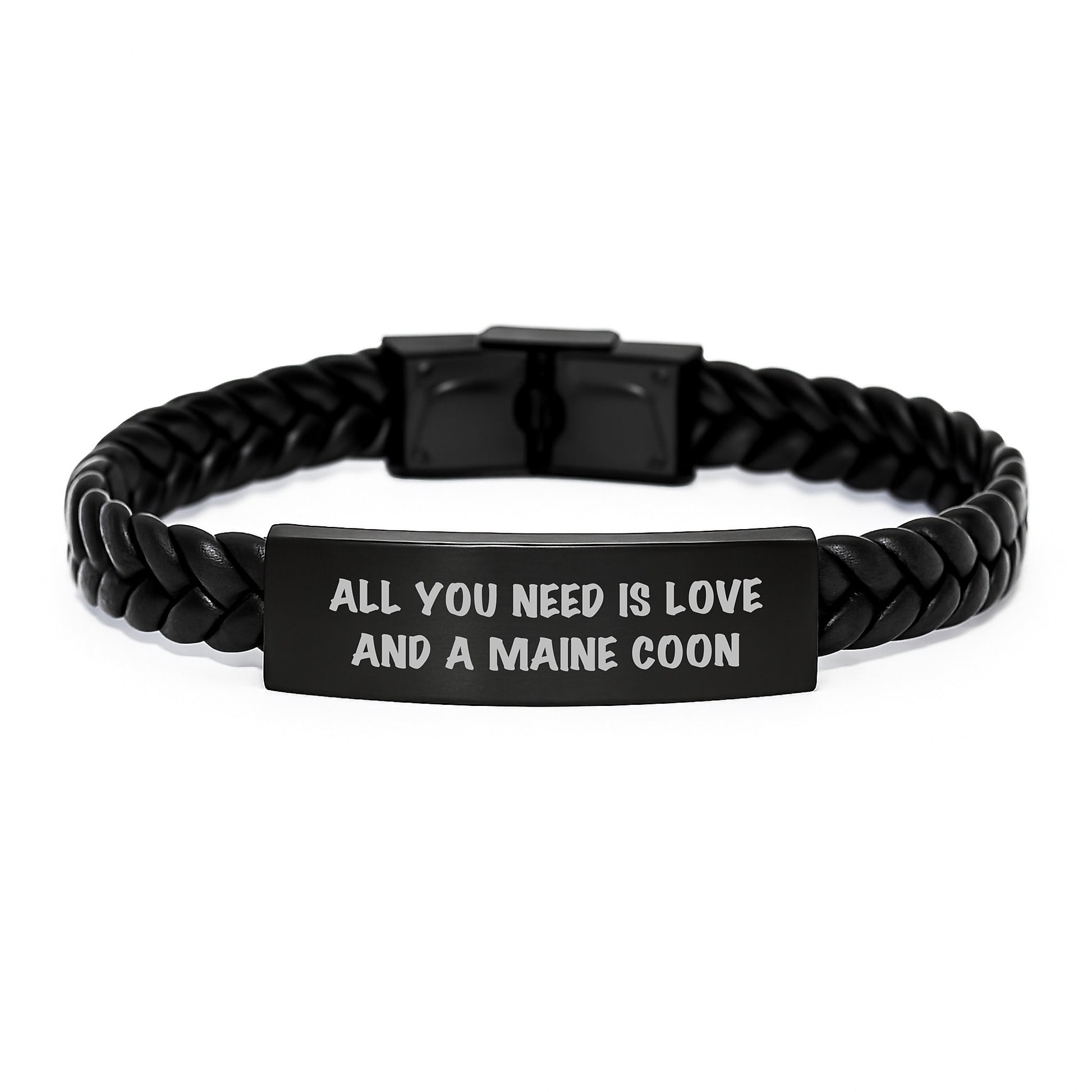 Maine Coon Cat Gifts for Her, Inspirational Interlaced Leather Bracelet, 'All You Need Is Love And A Maine Coon', Graduation Unique Gifts from Friends, Family, Coworkers - Image 1
