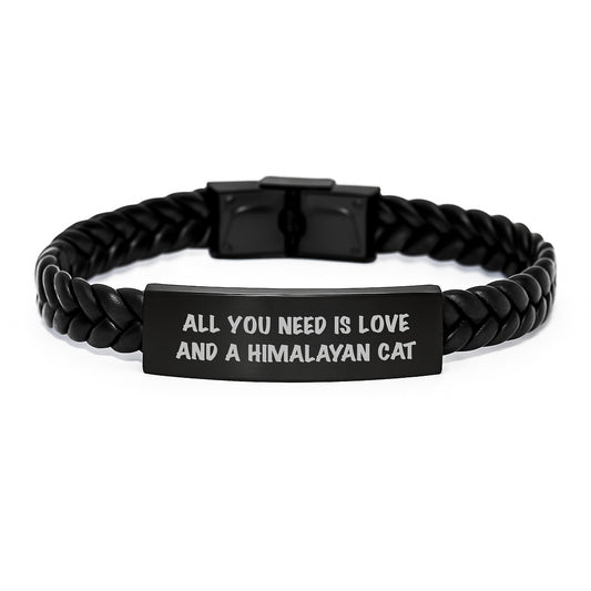 Himalayan Cat Lovers Gifts for Men, Women, Friends - Interlaced Leather Bracelet with Engraved Stainless Steel, 7.87 inches - Gifts from Family, Coworkers, Friends - Image 1
