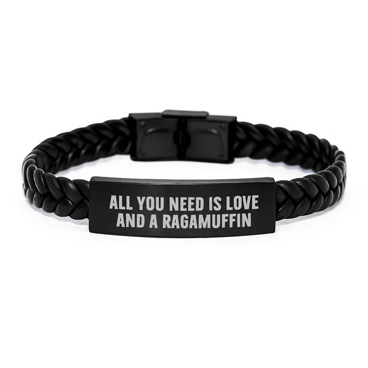 Ragamuffin Cat Lover Gifts for Men, Inspirational Interlaced Leather Bracelet from Friends, Unique Graduation Gift for Him - Image 1
