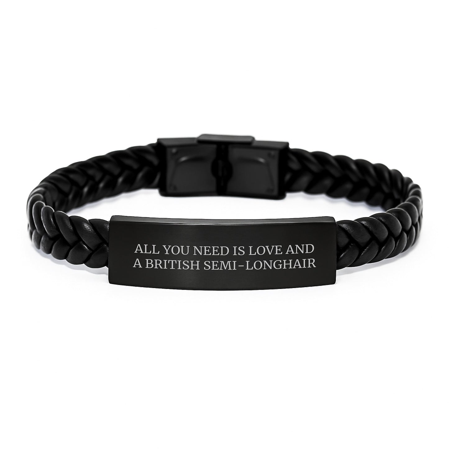 British Semi-Longhair Cat Lover Gifts for Men from Friends, Inspirational Quote Interlaced Leather Bracelet for Graduation - Image 1
