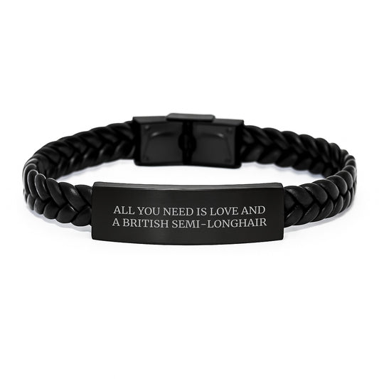 British Semi-Longhair Cat Lover Gifts for Men from Friends, Inspirational Quote Interlaced Leather Bracelet for Graduation - Image 1