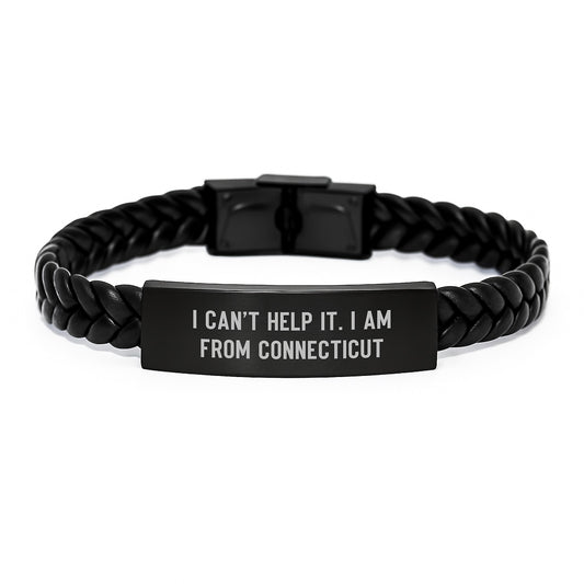 Connecticut Proud Interlaced Leather Woven Gift from Friends to Family for Graduation - 'I Can't Help It. I Am From Connecticut' - Image 1