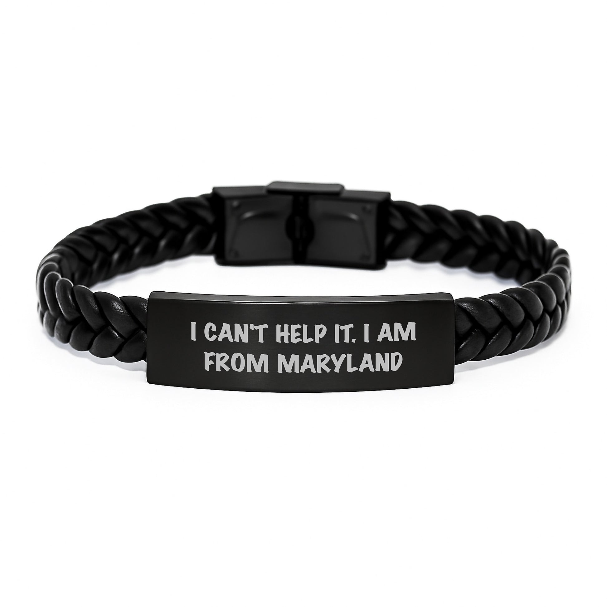 Maryland Proud Interlaced Leather Bracelet, Funny Gift from Friends to Graduates, 'I Can't Help It, I Am From Maryland' Quote, 7.87 inches Long - Image 1