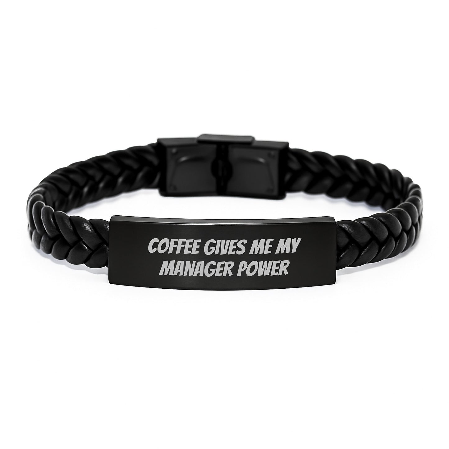 Funny Manager Gifts, Interlaced Leather Bracelet, 'Coffee Gives Me My Manager Power' Quote, Gifts from Friends, Manager Birthday Unique Gifts - Image 1
