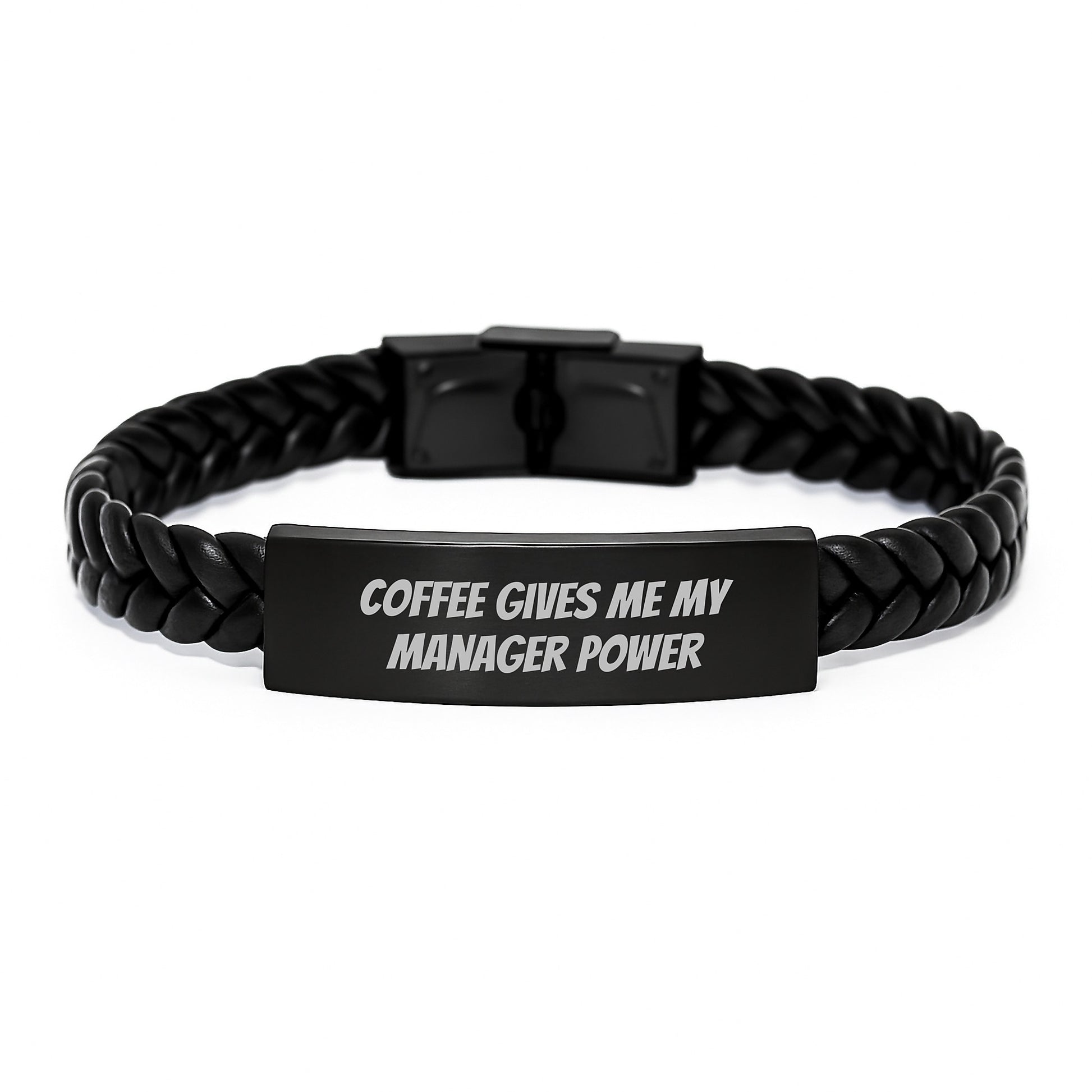 Funny Manager Gifts, Interlaced Leather Bracelet, 'Coffee Gives Me My Manager Power' Quote, Gifts from Friends, Manager Birthday Unique Gifts - Image 1