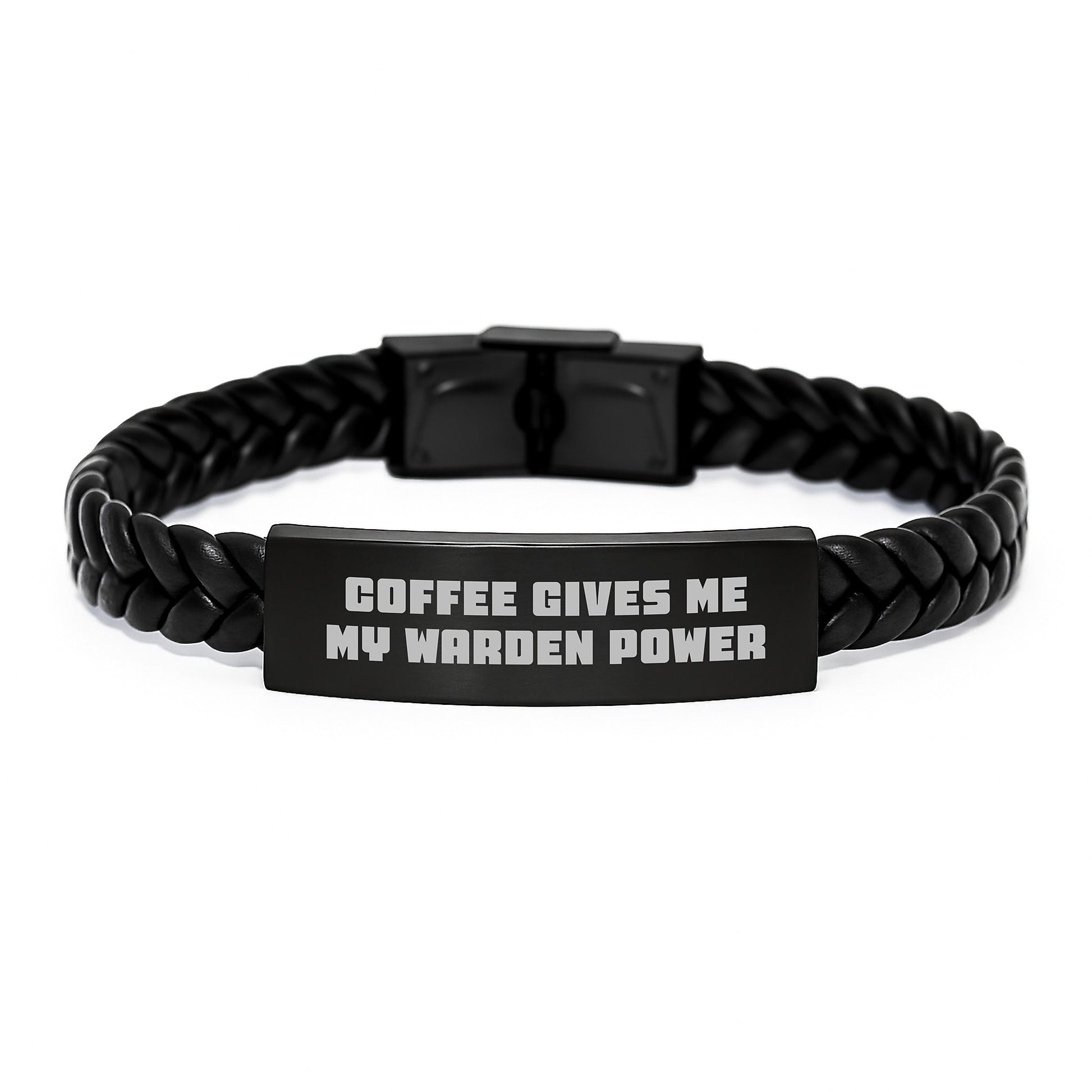 Warden Power Interlaced Leather Bracelte, Funny Quote Gifts from Men to Warden, Unique Graduation Gifts for Him - Image 1