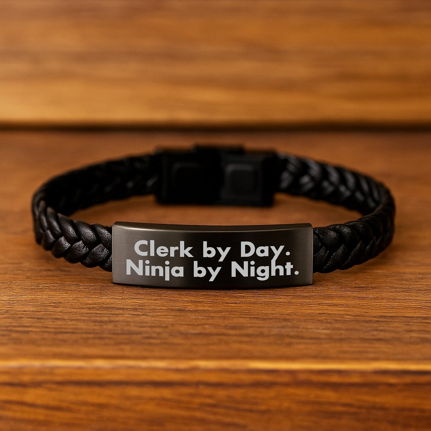 Clerk By Day. Ninja By Night. Interlaced Leather Bracelet Gifts from Men to Clerk, Graduation Unique Gifts - Image 2