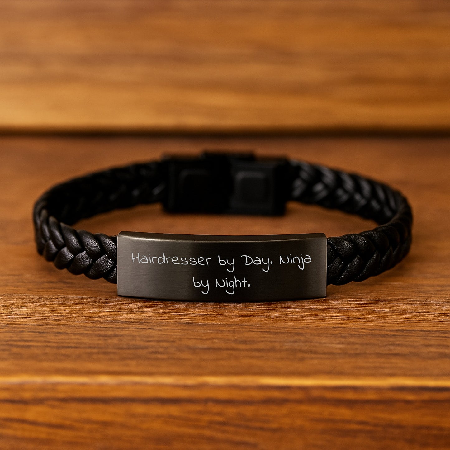 Funny Hairdresser Gifts from Men to Hairdresser By Day. Ninja By Night. Interlaced Leather Birthday Unique Gifts - Image 2