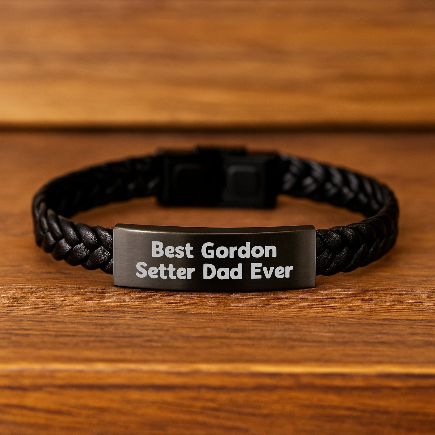 Gordon Setter Dad Ever, Funny Quote Interlaced Leather Bracelet, Gifts for Men from Friends, Unique Graduation Present - Image 2