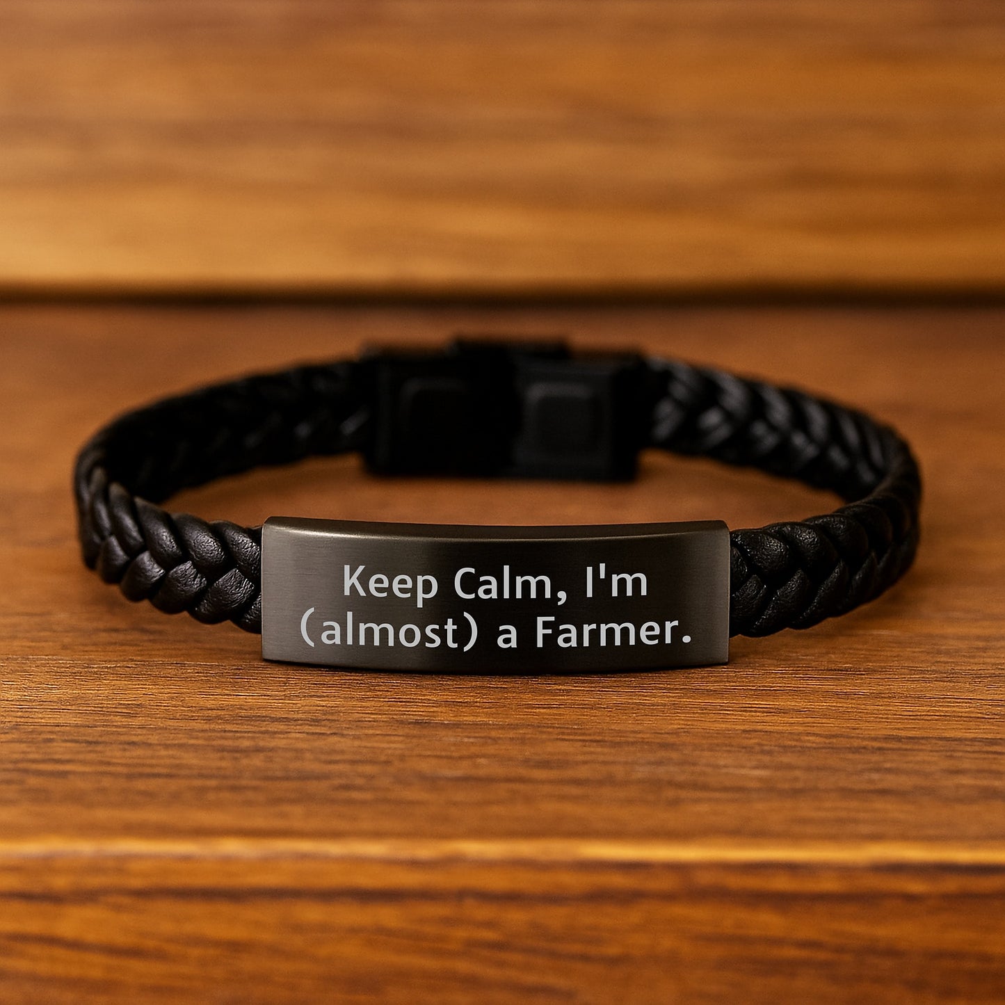 Funny Farmer Christmas Unique Gifts from Men to Friends Interlaced Leather Bracelet with Keep Calm, I'm (almost) A Farmer. Quote - Image 2
