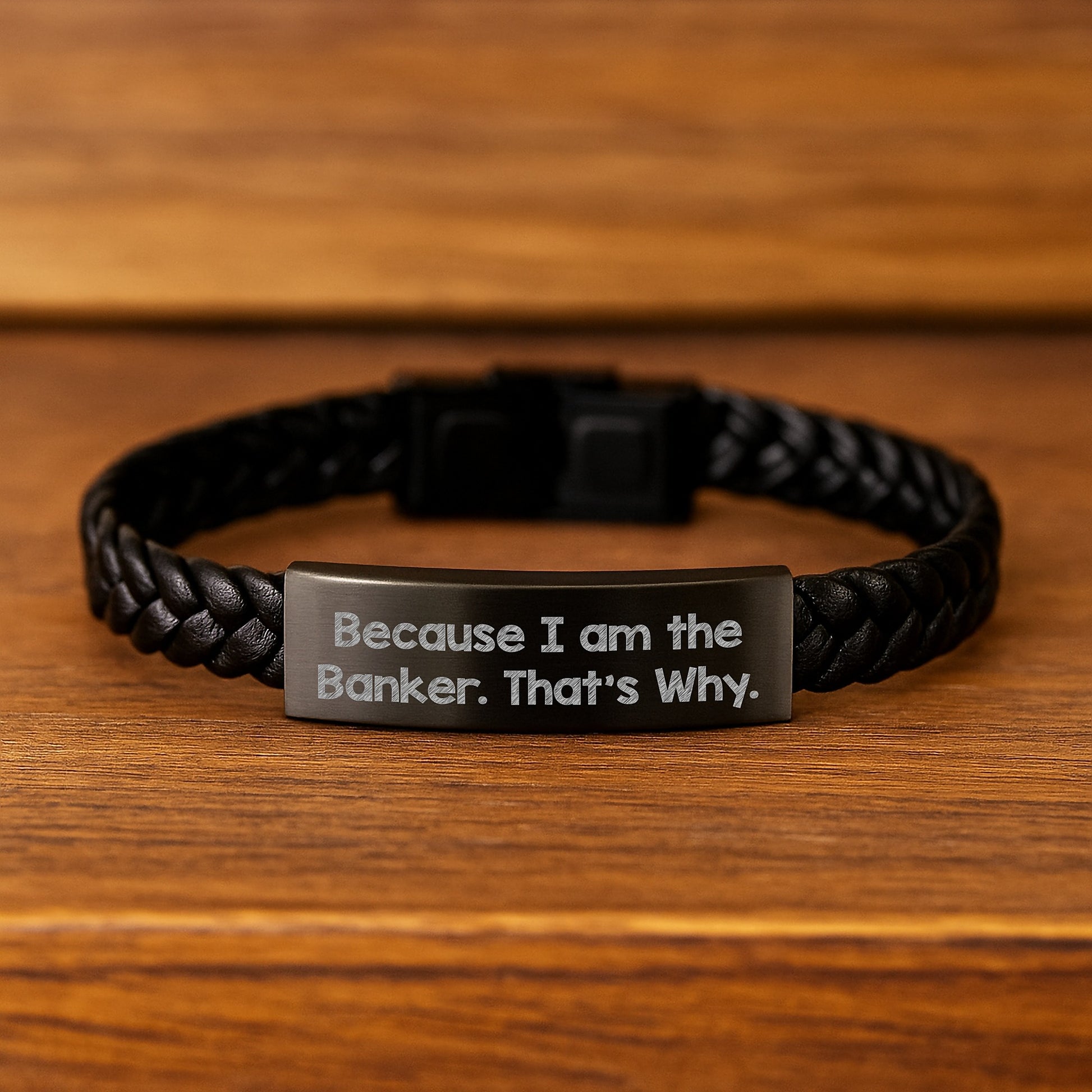 Funny Banker Gifts for Men - Interlaced Leather Bracelet, Because I Am The Banker. That's Why. - Unique Christmas Memorable Presents from Friends to Family - Image 2