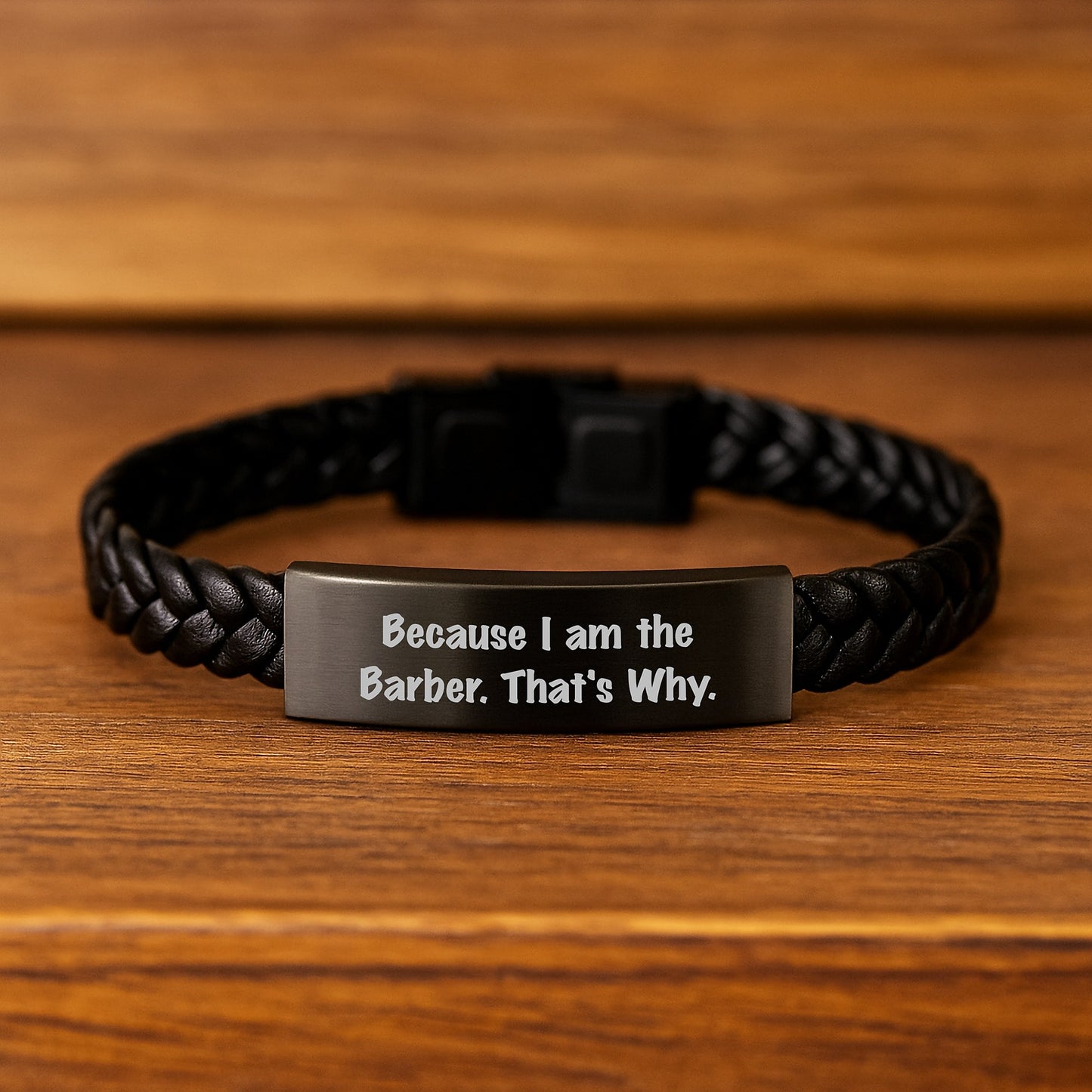 Funny Barber Gifts for Men, Interlaced Leather Bracelet Christmas Unique Presents from Friends to Barber, 'Because I Am The Barber. That's Why.' - Image 2
