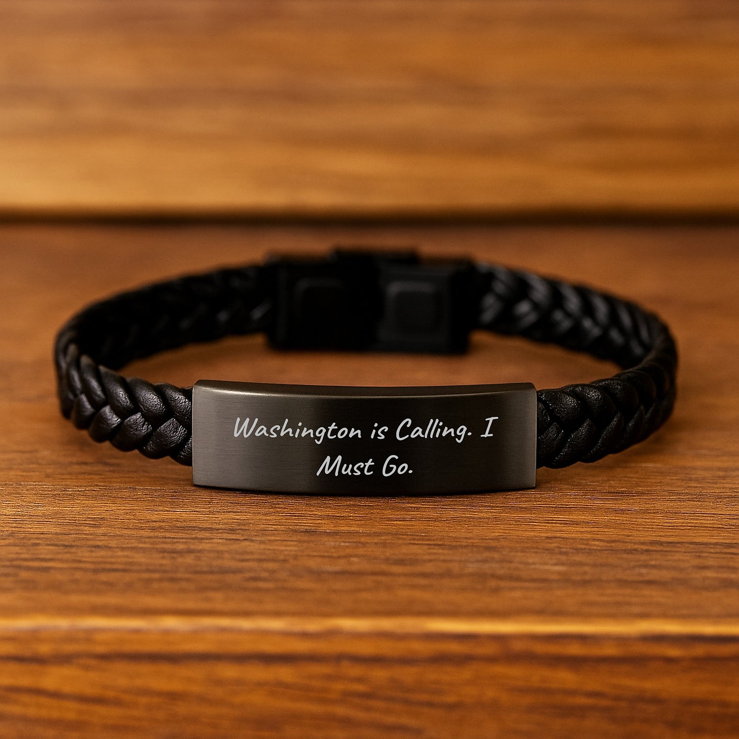 Washington Inspired Interlaced Leather Bracelet, Funny Quote Gifts from Friends to Family, 7.87 inches Long, Stainless Steel and PU Leather Combination - Image 2