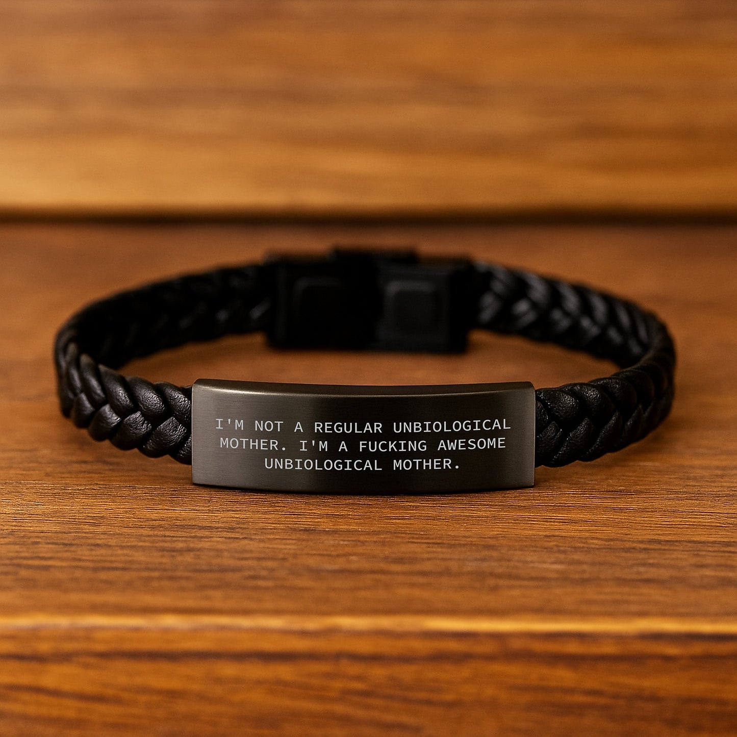 Funny Unbiological Mother Gifts for Her - Interlaced Leather Bracelet, Engraved Stainless Steel, 7.87 inches, Perfect Graduation Unique Gifts from Friends to Unbiological Mother - Image 2