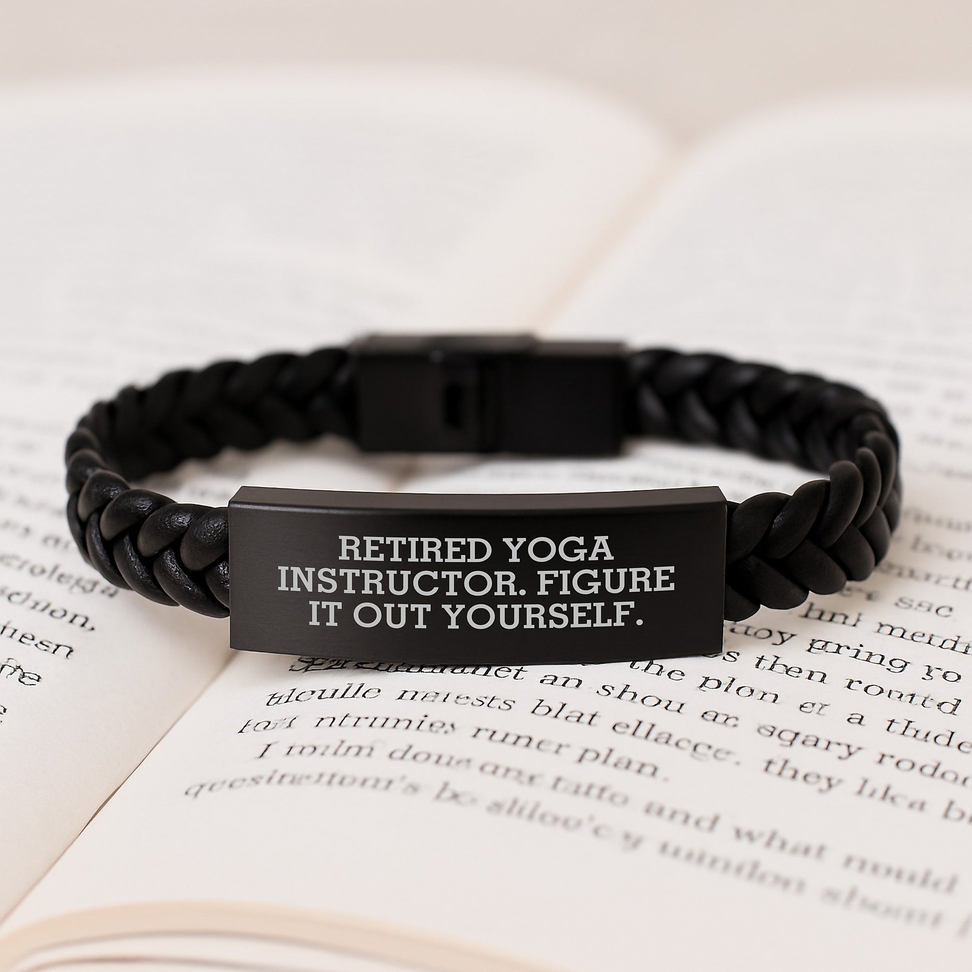 Funny Yoga Instructor Gifts from Friends, Unique Interlaced Leather Bracelet for Graduation, 'Retired Yoga Instructor. Figure It Out Yourself.' Quote - Image 3
