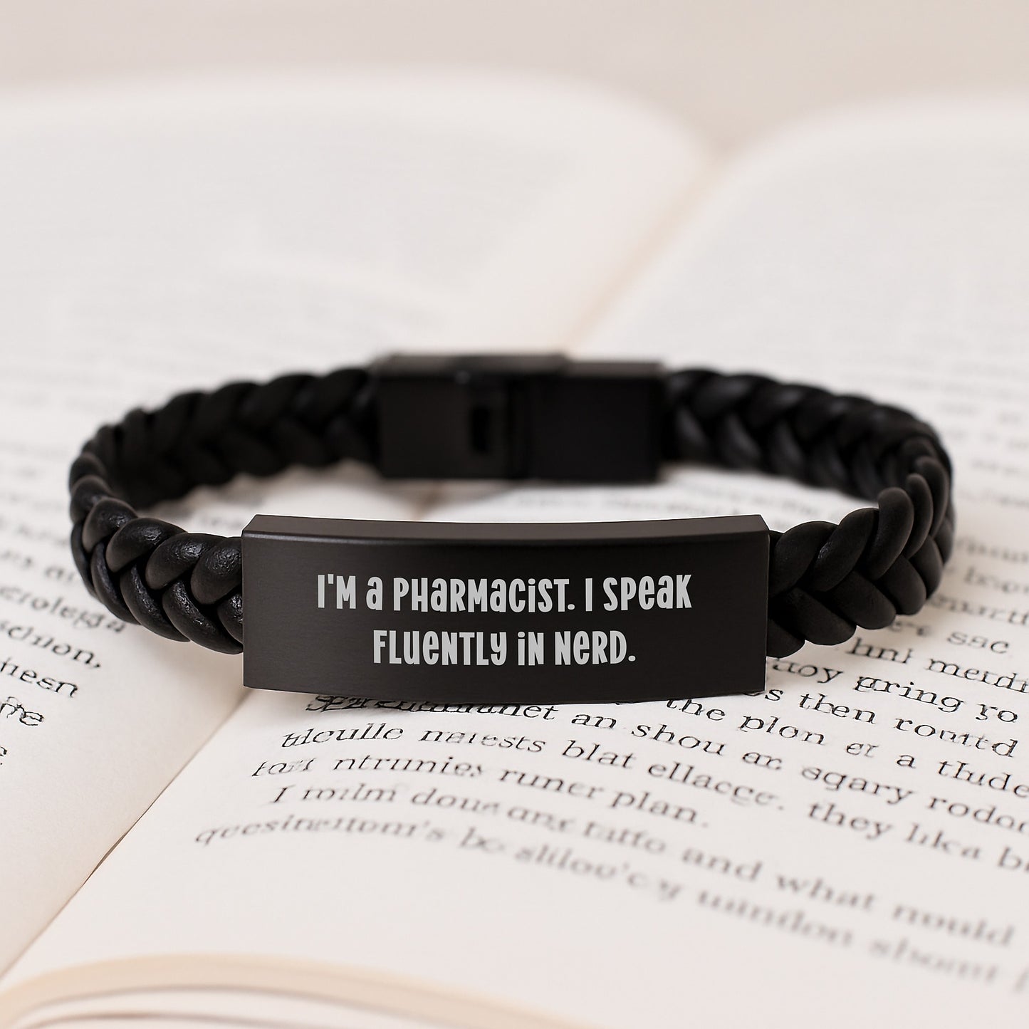 Funny Pharmacist Gifts from Men to Friends, 'I Speak Fluently In genius' Interlaced Leather Bracelet for Christmas Unique Presents - Image 3