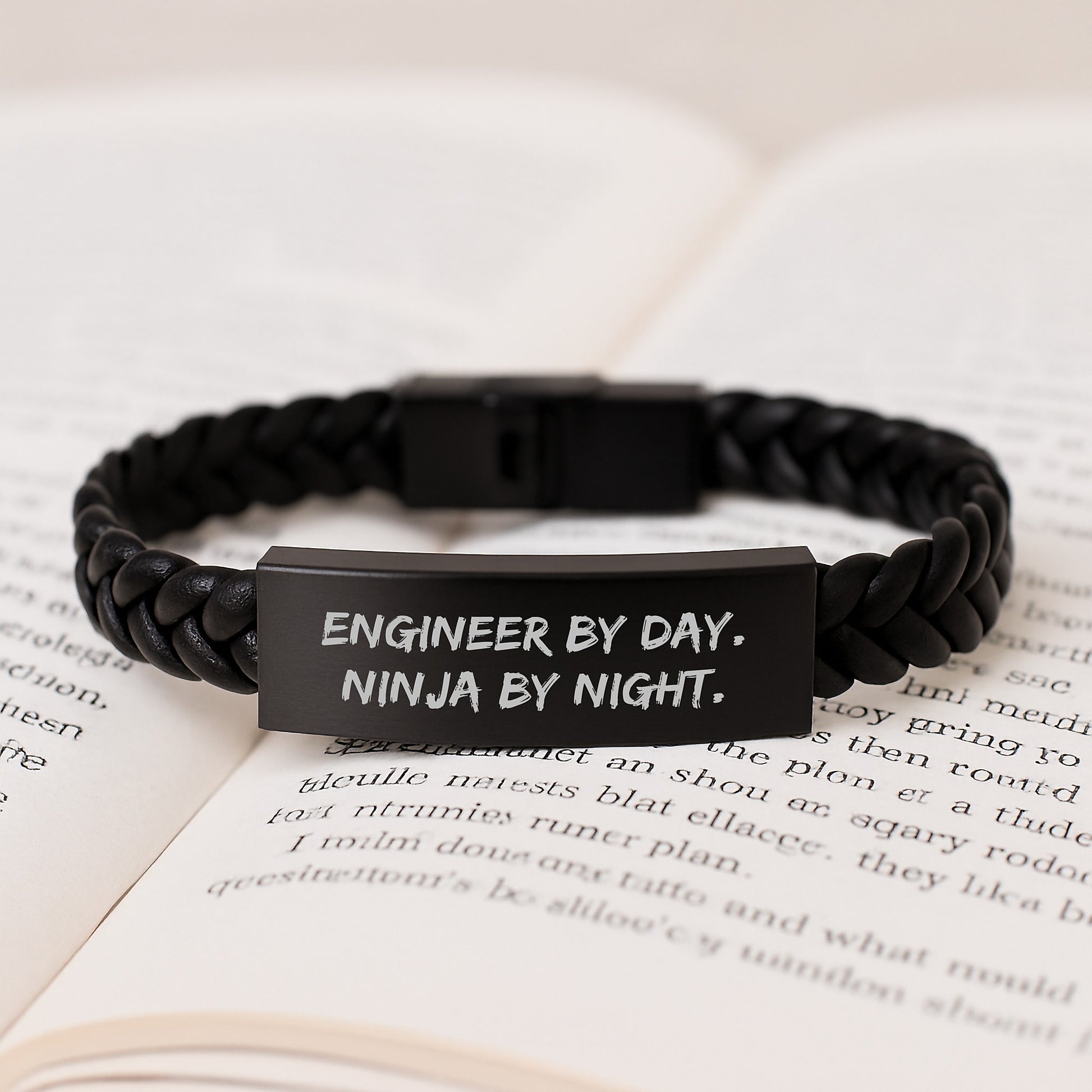 Engineer By Day. Ninja By Night. Interlaced Leather Birthday Unique Gift for Him from Friends, Coworkers, Family, Unique Stainless Steel PU Leather Men's Accessories - Image 3