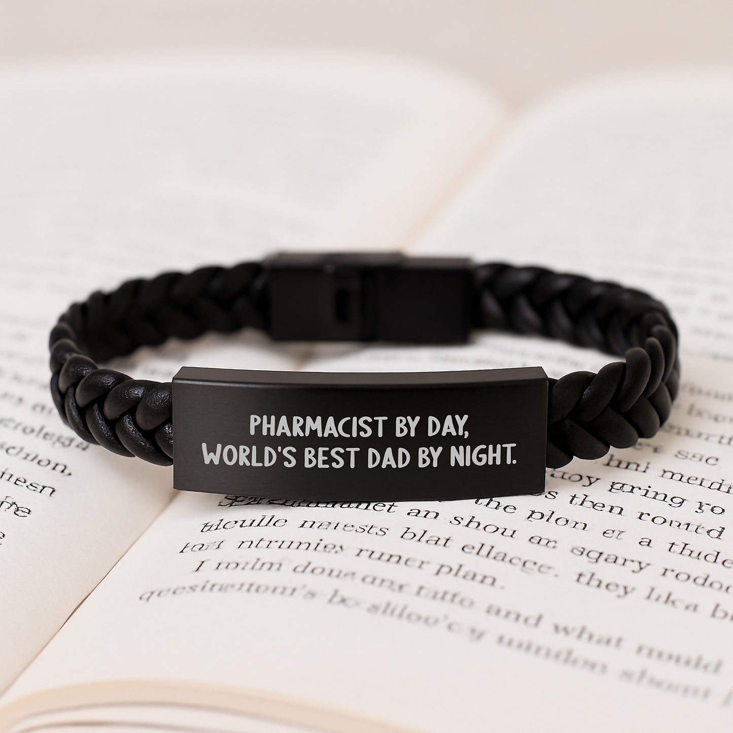 Pharmacist Gifts from Men, Inspirational Interlaced Leather Bracelet for Graduation, 'Pharmacist By Day, World's Best Dad By Night.' Quote, 7.87 inches Length - Image 3