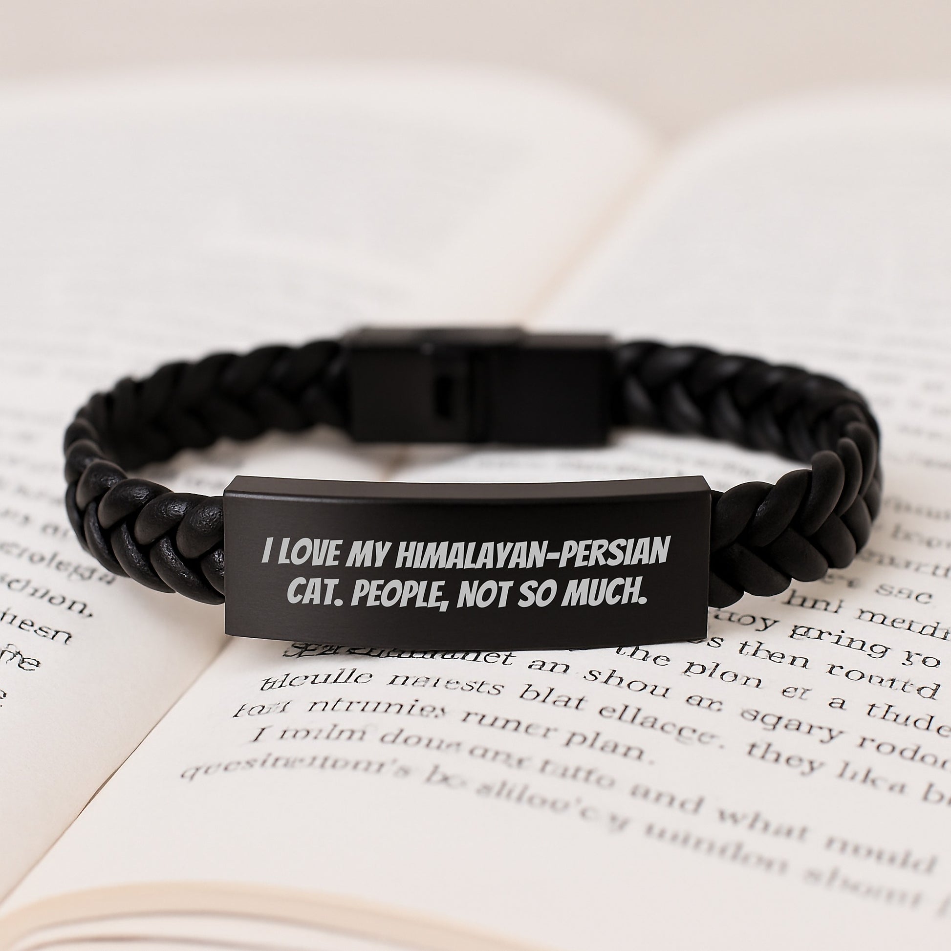 Funny Himalayan-Persian Cat Lover Gifts for Birthday, Interlaced Leather Bracelet from Friends to Family - Image 3