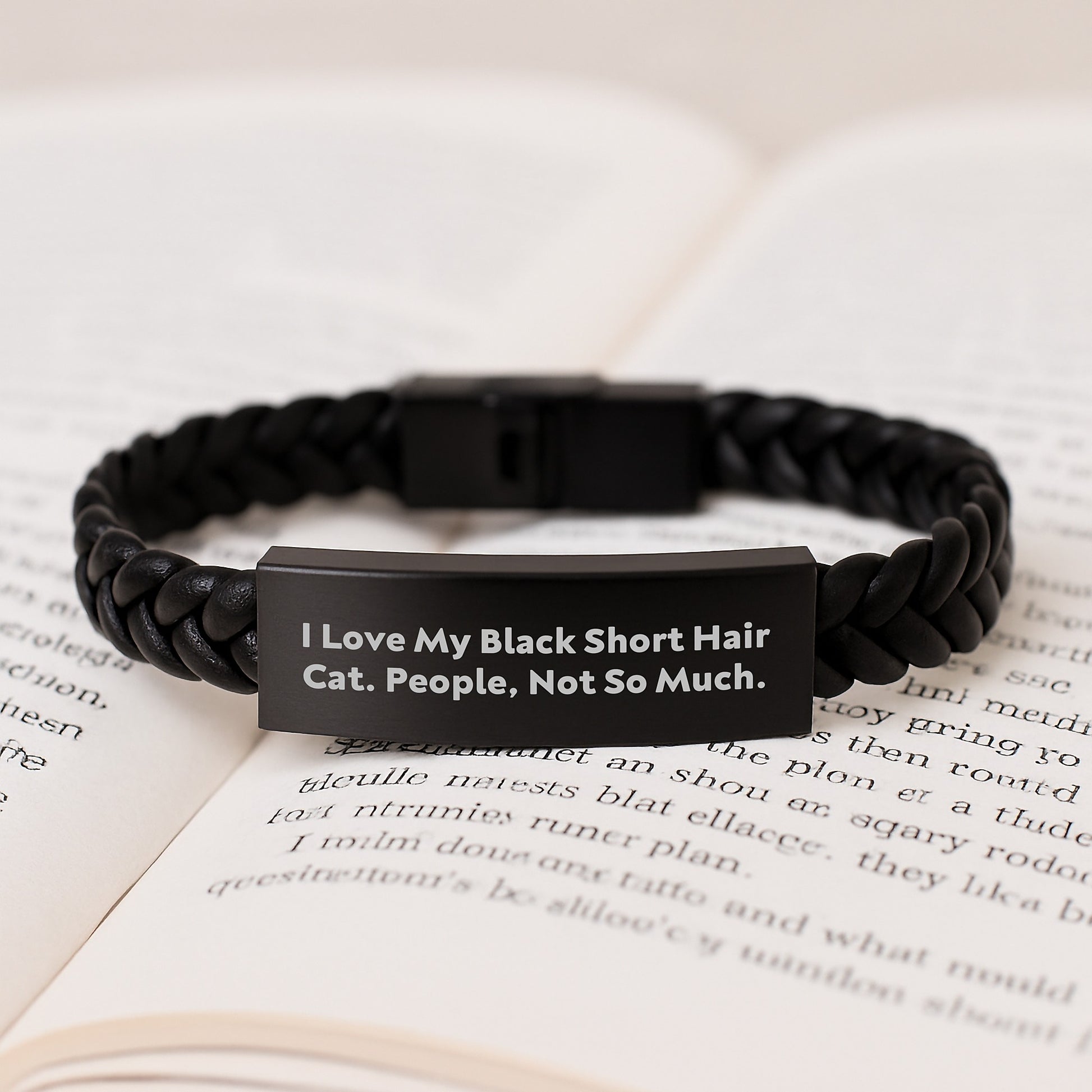 Funny Black Short Hair Cat Lover Gifts from Friends to Family - Interlaced Leather Bracelet for Birthday - Image 3