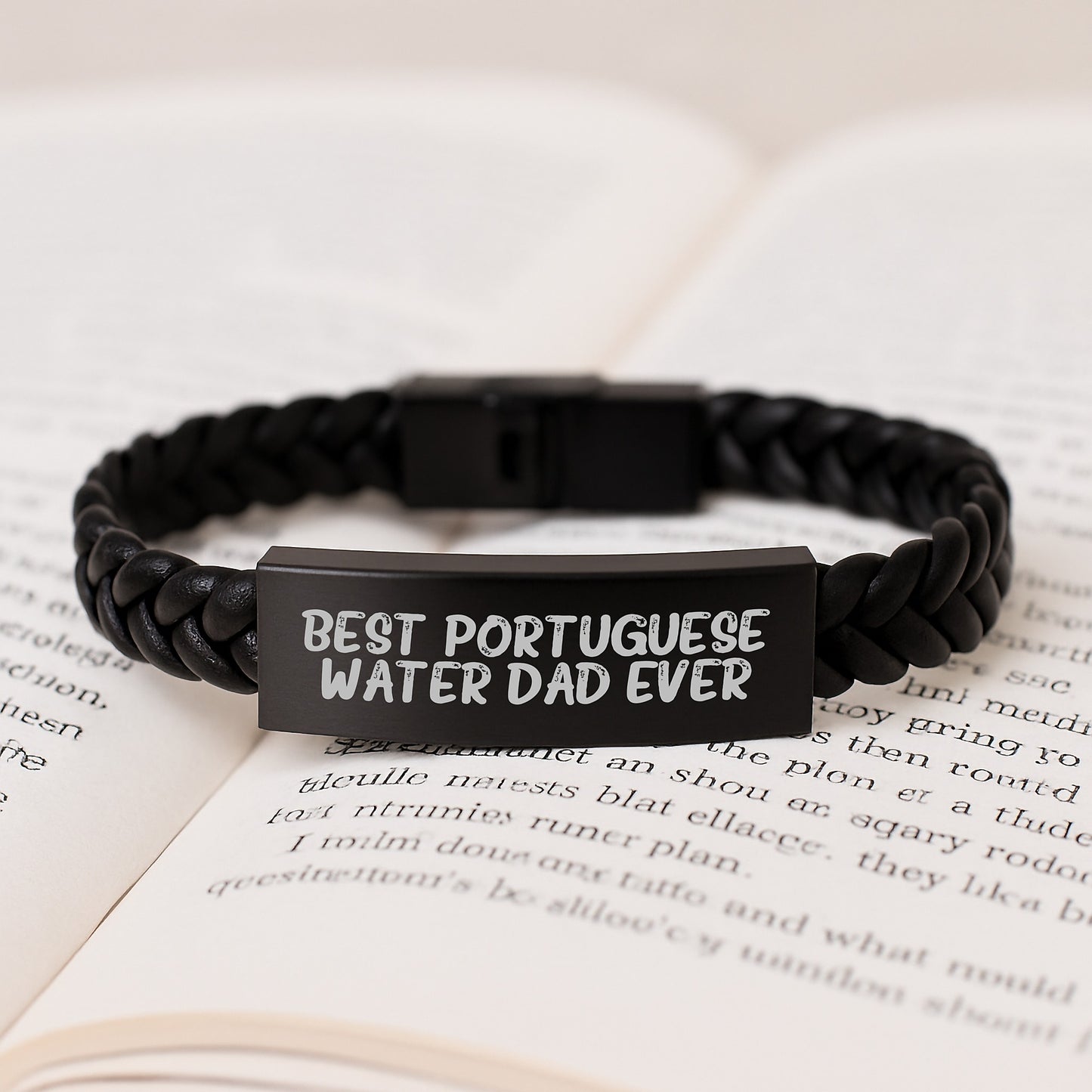 Funny Portuguese Water Dog Dad Gifts from Family - Best Portuguese Water Dad Ever Quote Interlaced Leather Bracelet for Birthday - Image 3