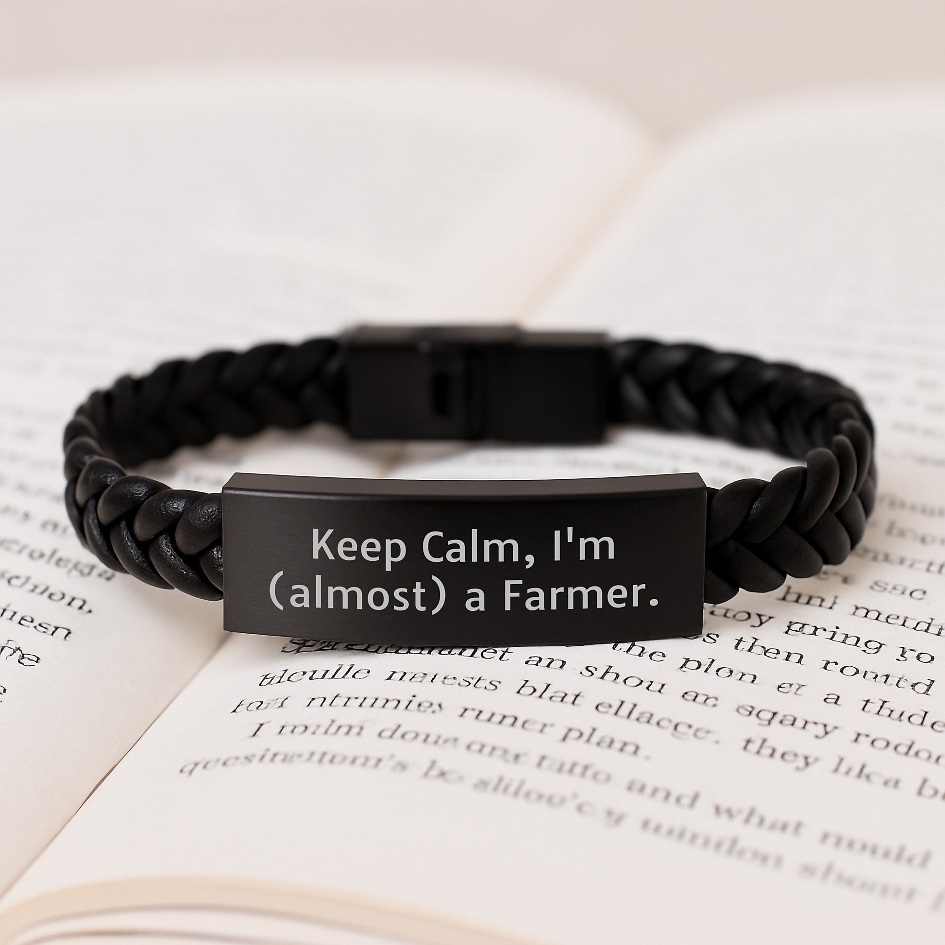 Funny Farmer Christmas Unique Gifts from Men to Friends Interlaced Leather Bracelet with Keep Calm, I'm (almost) A Farmer. Quote - Image 3