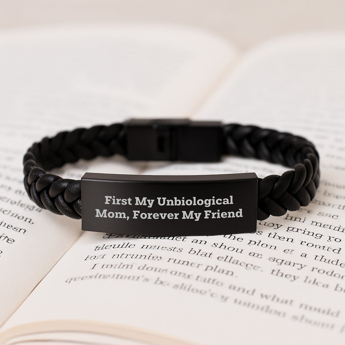 Unbiological Mom Gift, First My Unbiological Mom, Forever My Friend Interlaced Leather Bracelet, Graduation Unique Gifts from Family - Gifts for Unbiological Mom - Image 3