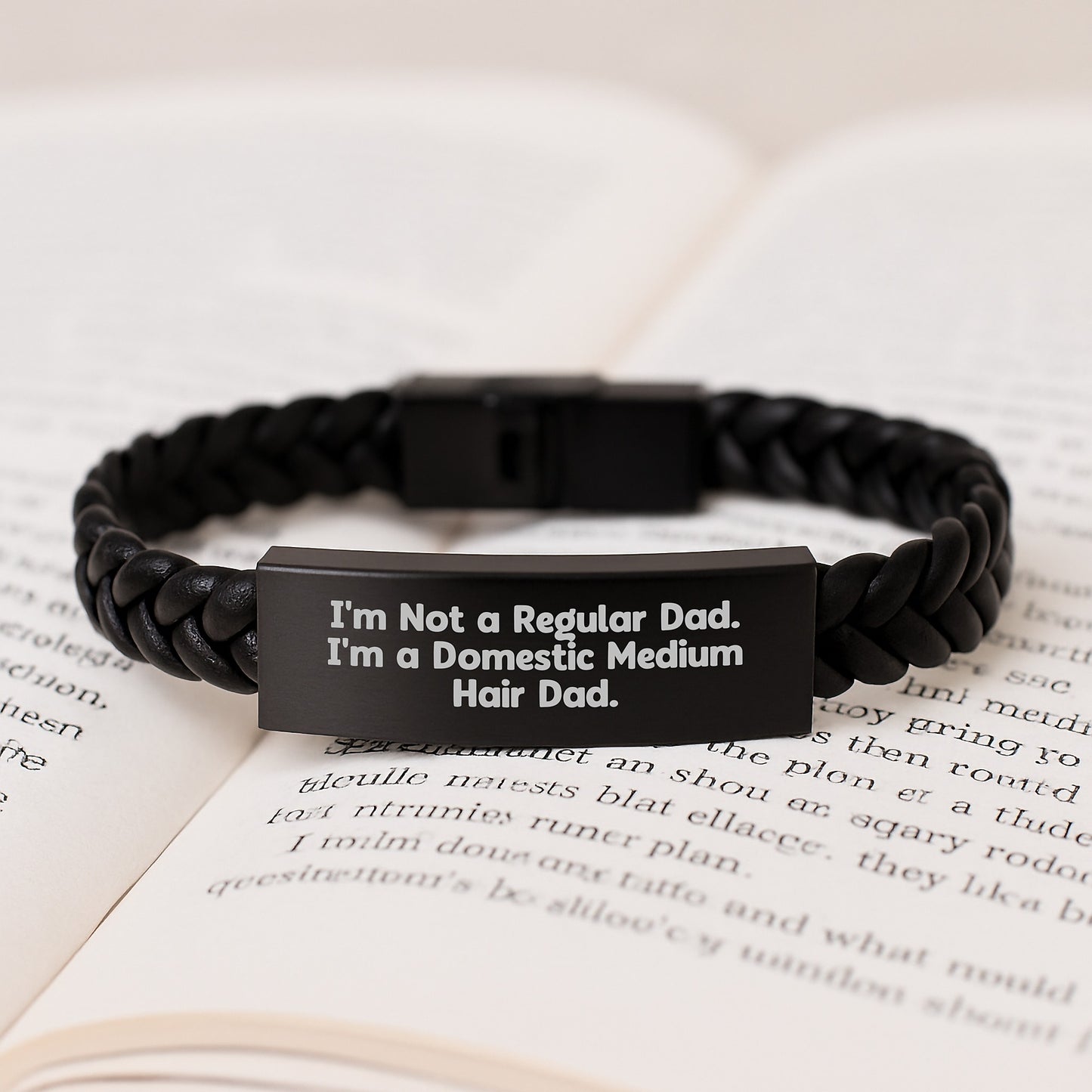Funny Domestic Medium Hair Cat Dad Interlaced Leather Bracelet Gifts for Men from Family - 7.87 inches Long - Image 3