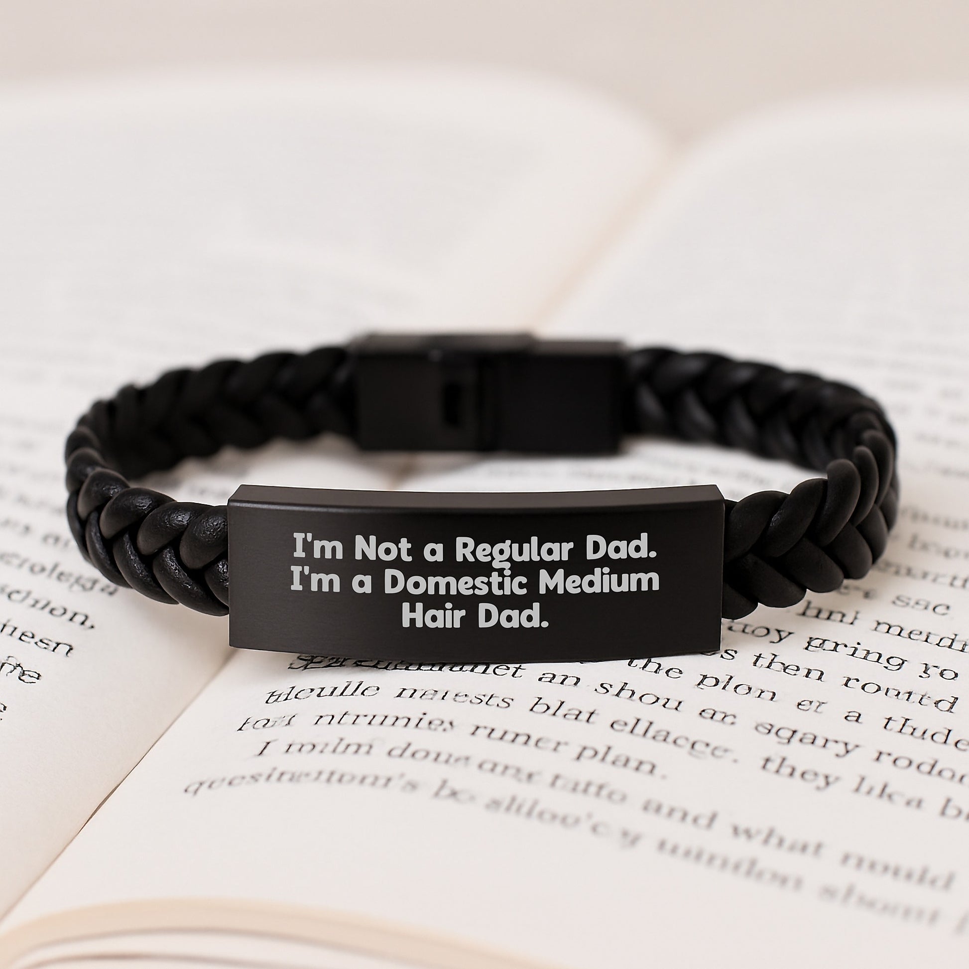 Funny Domestic Medium Hair Cat Dad Interlaced Leather Bracelet Gifts for Men from Family - 7.87 inches Long - Image 3