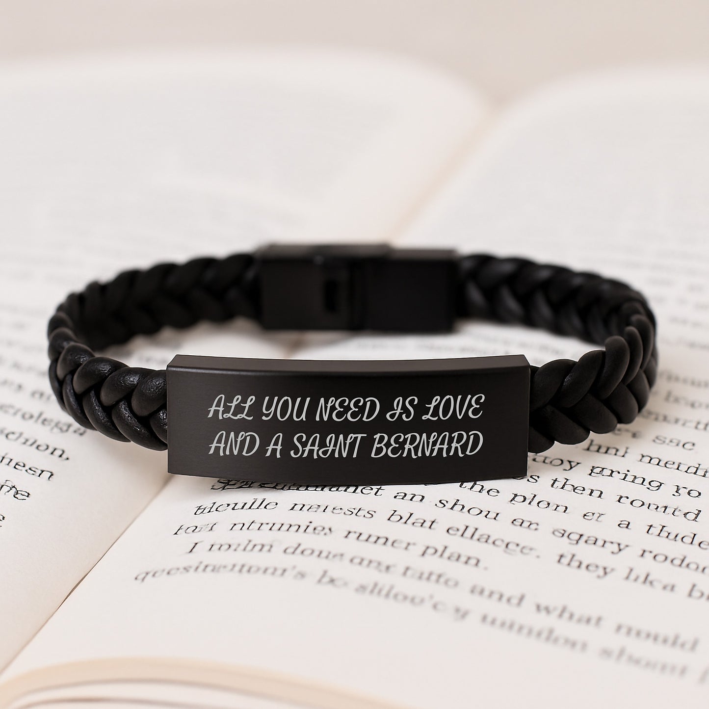 Saint Bernard Dog Gifts from Friends - Interlaced Leather Graduation Unique Gifts with All You Need Is Love - Gift for Saint Bernard Dog - Image 3
