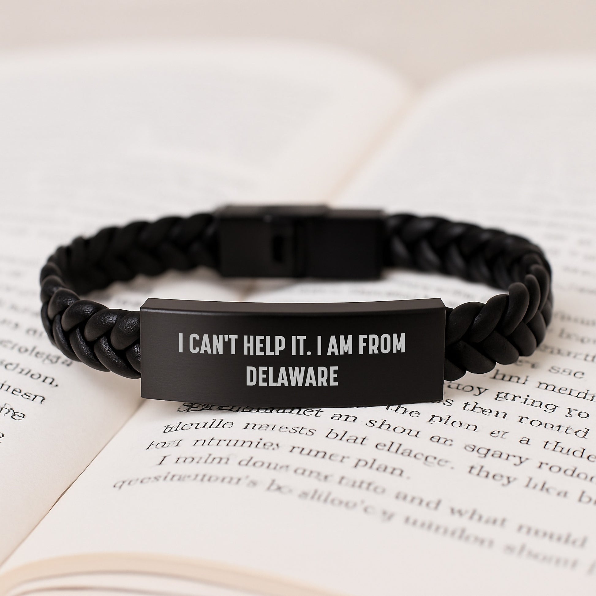 Delaware Proud Interlaced Leather Bracelet, Funny Quote Gifts from Men to Friends for Graduation, 'I Can't Help It. I Am From Delaware' - Image 3