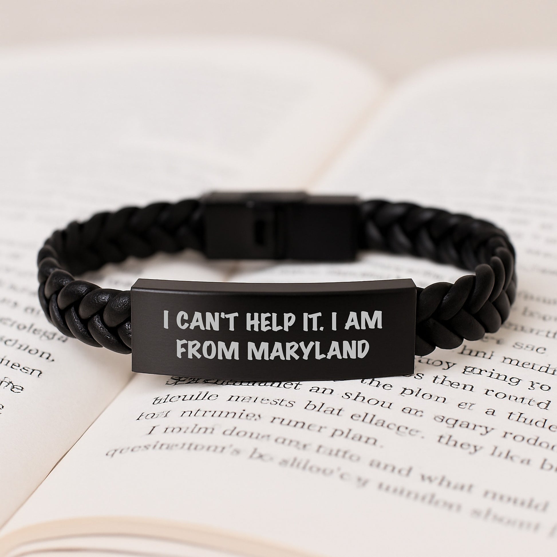 Maryland Proud Interlaced Leather Bracelet, Funny Gift from Friends to Graduates, 'I Can't Help It, I Am From Maryland' Quote, 7.87 inches Long - Image 3