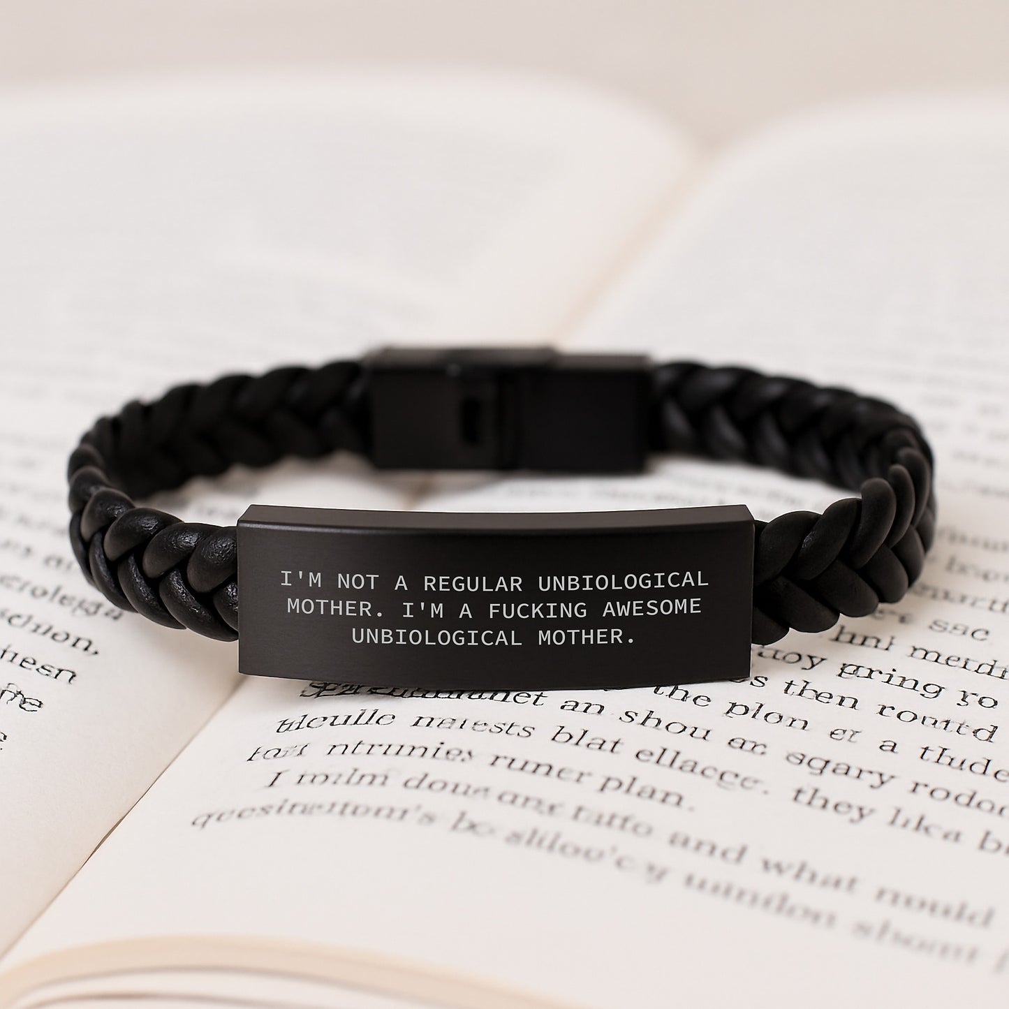 Funny Unbiological Mother Gifts for Her - Interlaced Leather Bracelet, Engraved Stainless Steel, 7.87 inches, Perfect Graduation Unique Gifts from Friends to Unbiological Mother - Image 3
